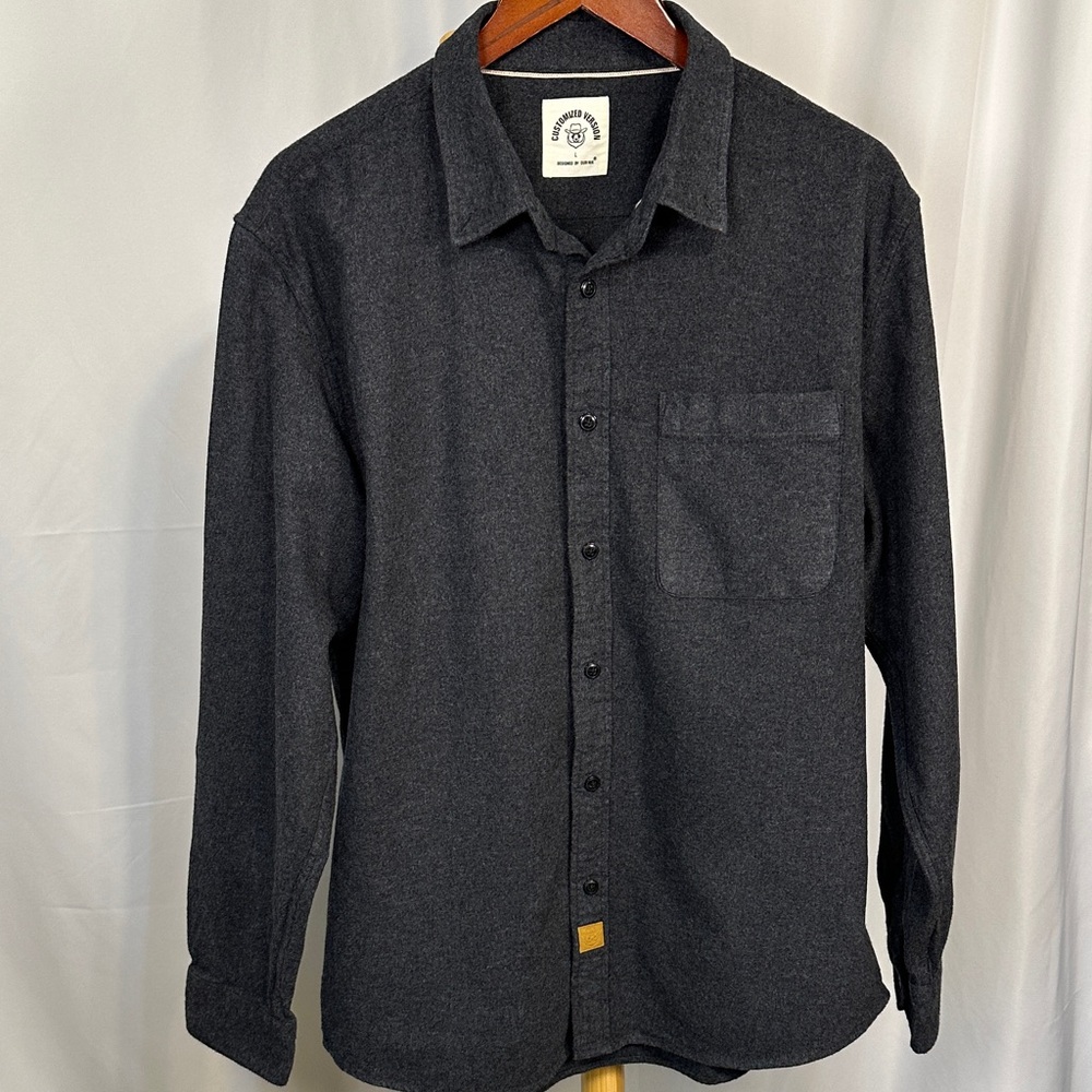 Men's Flannel Casual Dark Charcoal Button-Down Shirt - Unbranded
